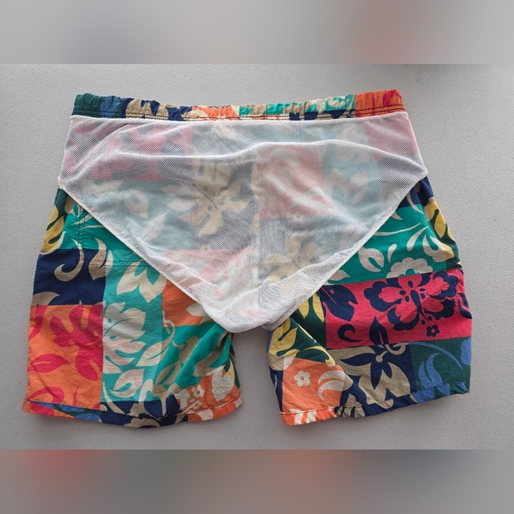 Vibrant Retro Y2K Tropical Patchwork Floral Swim Trunks - Dopamine Dressing - Picture 8 of 13